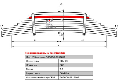 Лист №9 Рессора задняя для прицепа ЧМЗАП 11 листов